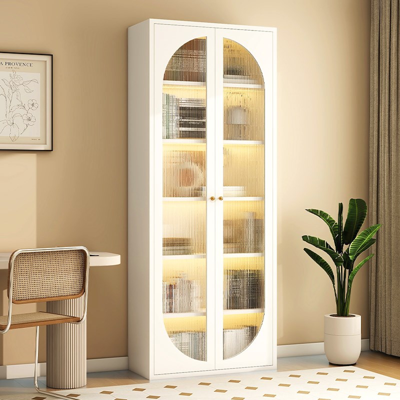 书柜带柜门家用钢制防尘带玻璃门书架落地置物架客厅展示柜收纳柜