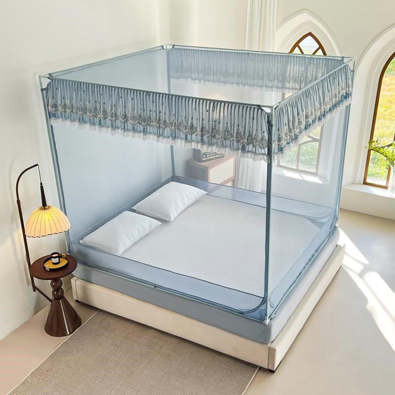A类加密u型回底床笠款蚊帐3开门家用儿童防摔加大2.0*2.0拉链纱帐
