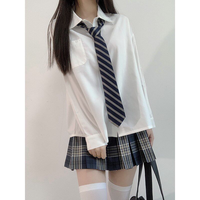 东京岁时记jk制服学院风女夏长袖白衬衫小个子格裙百褶半身裙套装