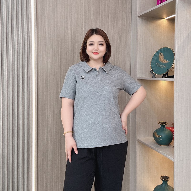 2024夏季新款大码女装时尚休闲翻领短袖T恤女胖mm宽松显瘦POLO衫