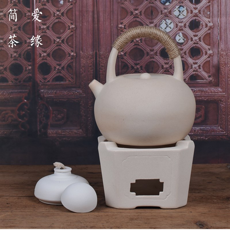 日式粗陶煮茶壶家用提梁烧水壶玻璃 酒精炉温茶器蜡烛灯加热底座