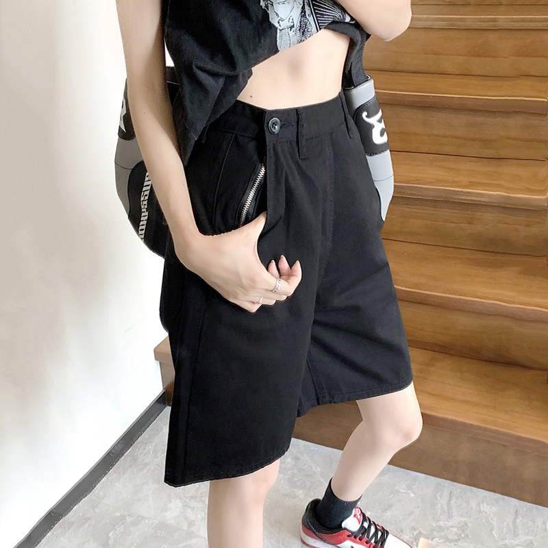 设计感拉链高腰短裤女直筒宽松阔腿休闲工装裤夏季薄款五分裤中裤,女装/女士精品,休闲裤,淘宝优惠券,粉丝福利购,淘宝优惠卷