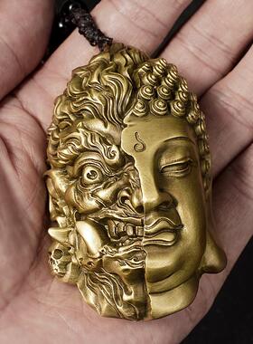 黄铜佛魔一念之间手把件随身盘玩佛头挂绳吊坠文玩男士解压工艺礼
