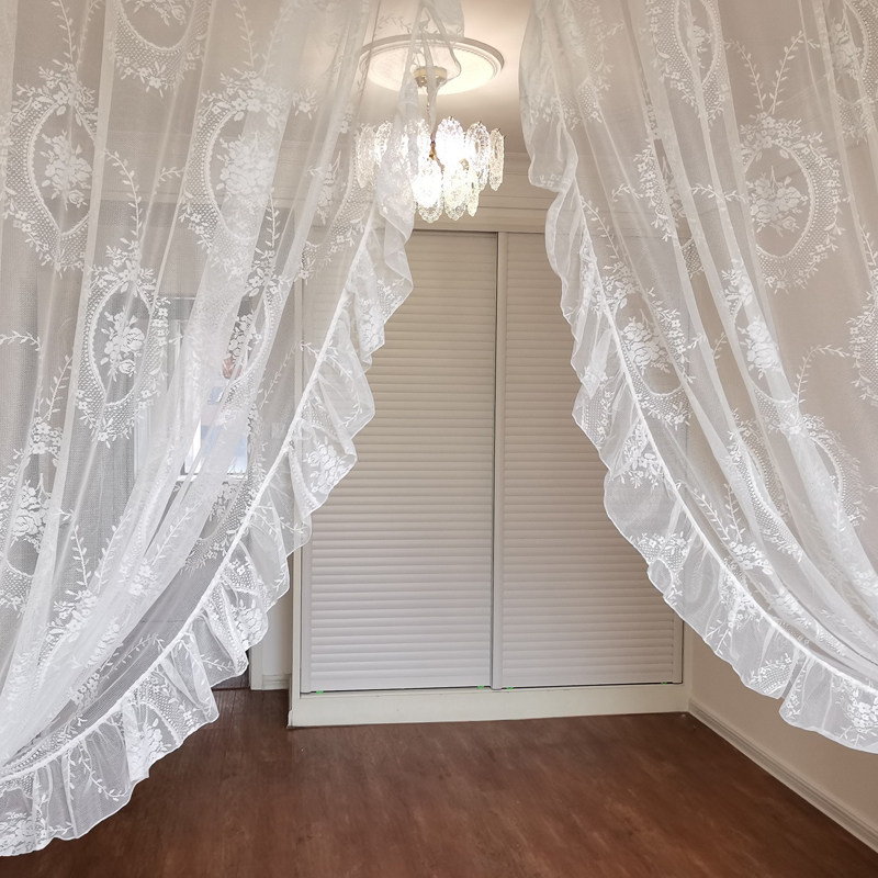 法式复古白色蕾丝窗帘窗帘洛可可荷叶边纱帘透光卧室飘窗客厅落地,居家布艺,定制窗帘,淘宝优惠券,粉丝福利购,淘宝优惠卷