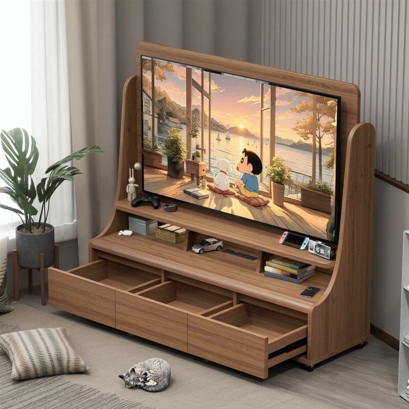 实木可移动电视机柜支架客厅家用带轮收纳架卧室落地式储物抽屉柜