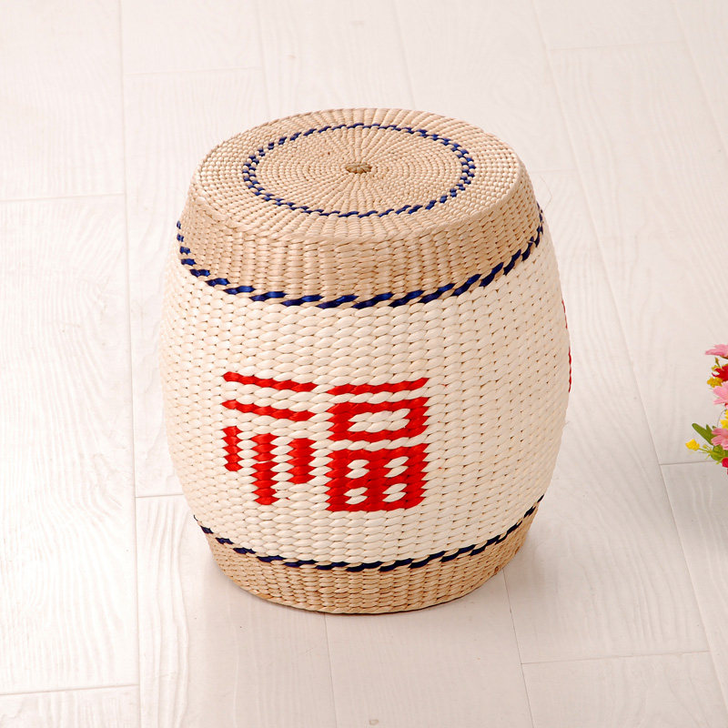 包邮手工小凳子简约时尚创意圆凳换鞋凳实木草编坐墩客厅茶几矮凳