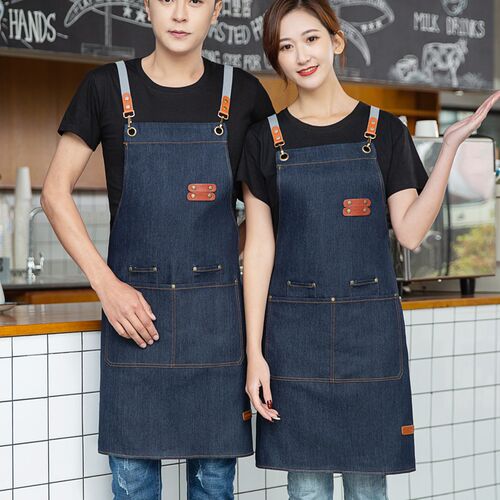 牛仔围裙定制logo印字奶茶店餐饮专用男女工作服帆布新款2021网红