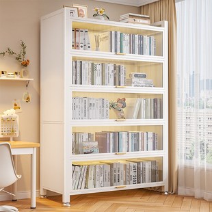 美丽港钢制书柜透明门儿童书架储物收纳防尘柜客厅卧室钢制置物架