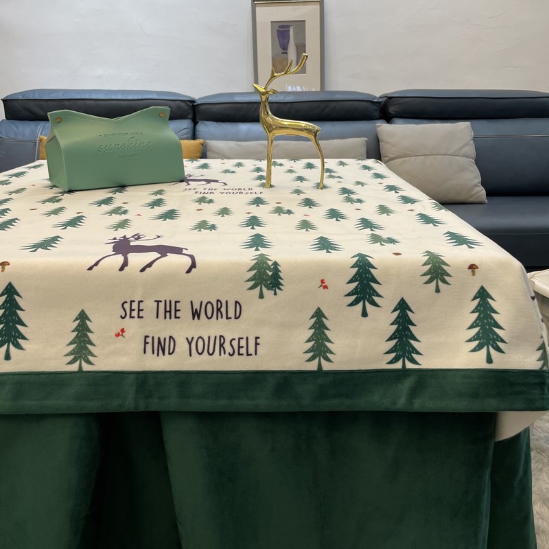 北欧新款简约圣诞树电暖炉桌套被子烤火炉加厚正方形桌布罩桌罩冬