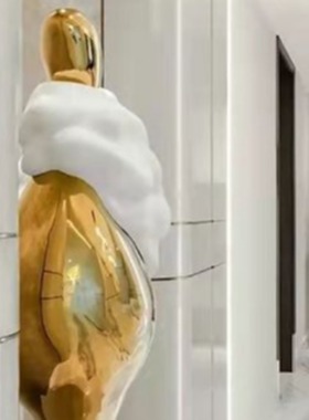 售楼处酒店样板房空间展厅抽象人物电镀落地雕塑软装工艺品大摆件