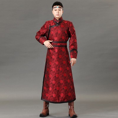 蒙古族服装男长款蒙古袍四季长袖蒙古元素长袍少数民族舞台表演服