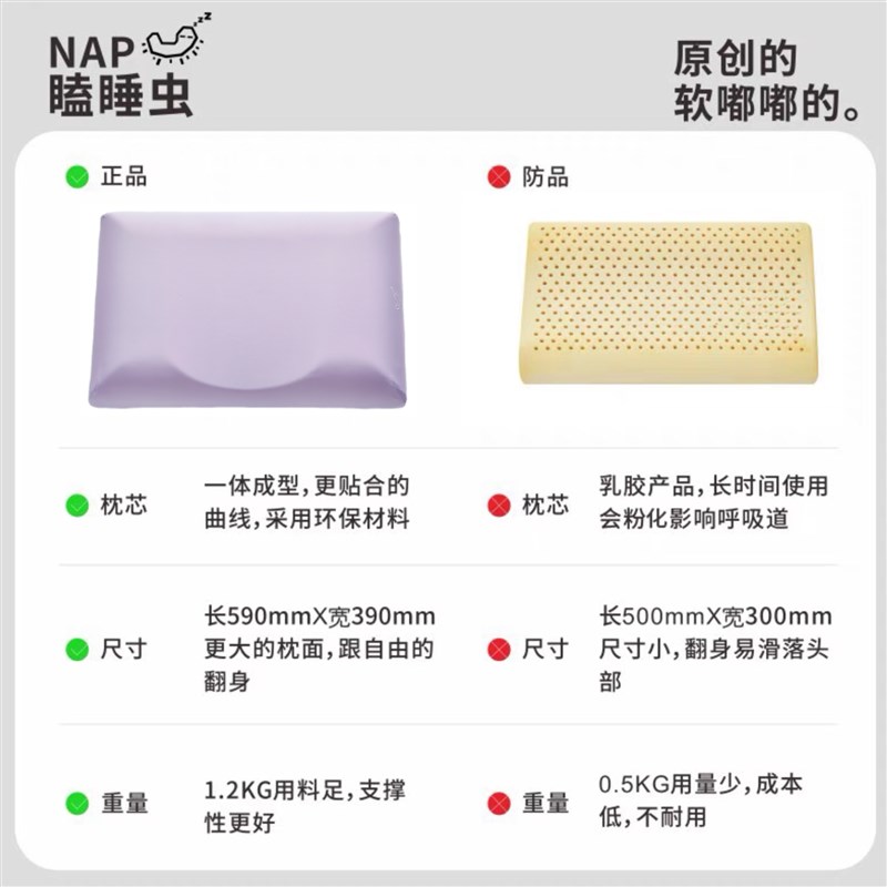 NAP瞌睡虫新款助眠侧睡护颈椎记忆棉透气超柔舒适睡眠枕头单人