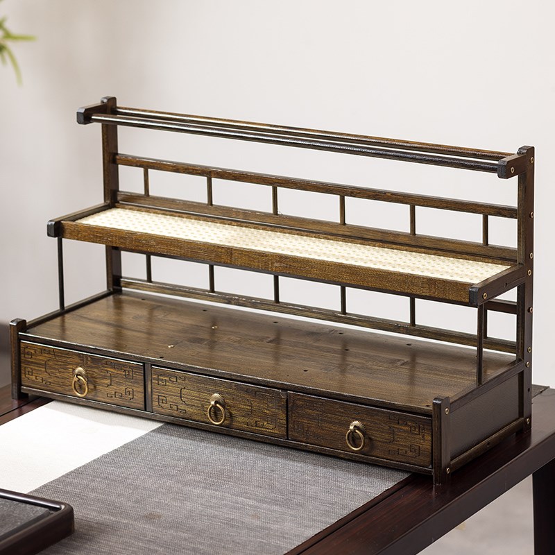 桌面博古架新中式茶叶置物架茶杯收纳架子小型非实木紫砂壶摆放架