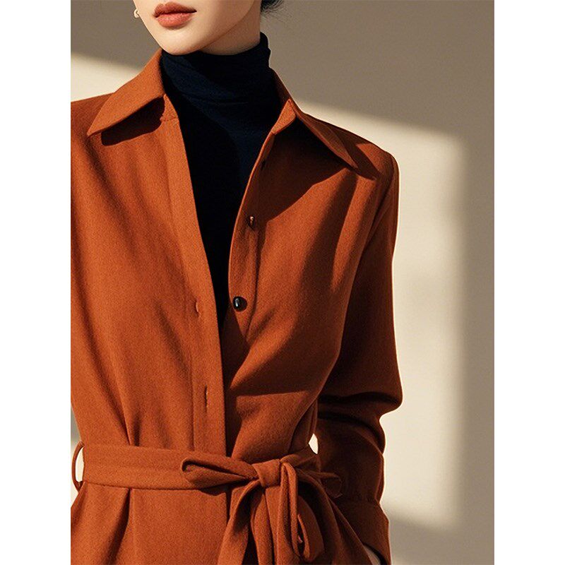 polo领磨毛衬衫连衣裙女2025年春秋新款高级感系带法式收腰A字裙