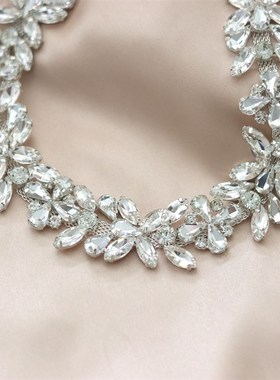 花形白色玻璃马眼水钻链条烧焊爪链帽子发箍衣服装饰链条DIY饰品