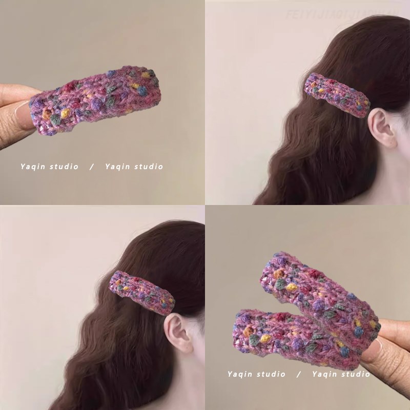 秋冬新款毛线针织彩点发夹刘海夹毛绒夹子发卡网红碎发夹边夹卡子