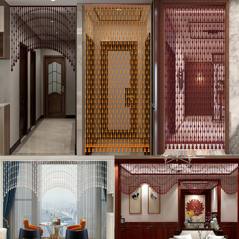 桃木葫芦门帘玄关过道卫生间卧室客厅隔断帘免打孔半门帘珠帘