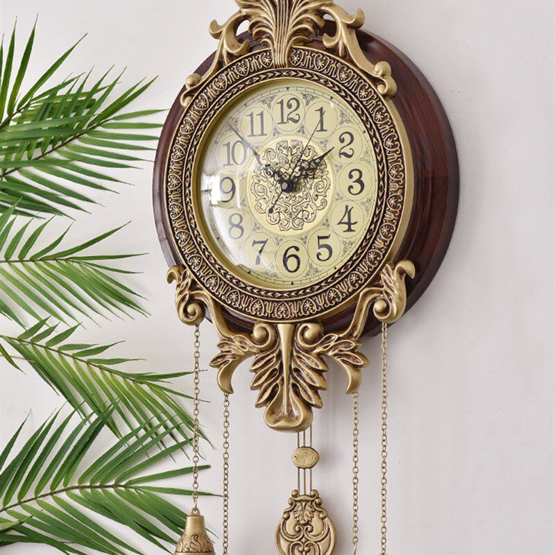 创意实木静音挂钟 欧美式大号个性石英钟 时尚简约客厅钟表