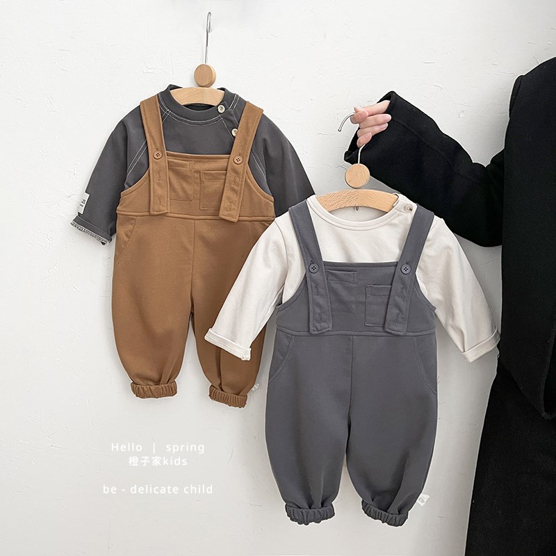 男童春秋装背带裤婴儿洋气可爱连体裤子女宝宝超萌外出百搭连体衣