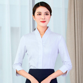空姐面试套装 无领 中袖 女南航空乘制服职业工作V领白衬衫 七分长袖