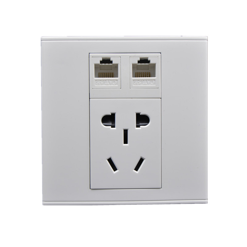 86型小五孔电源带双口网络插座面板二三插2个网线电脑插座模块
