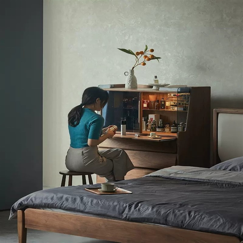 北欧实木斗柜玻璃展示柜小户型多功能家用氛围灯酒柜茶水柜餐边柜