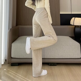 秋冬加绒加厚窄版阔腿裤女初中高中学生糯米呢小个子休闲直筒裤子