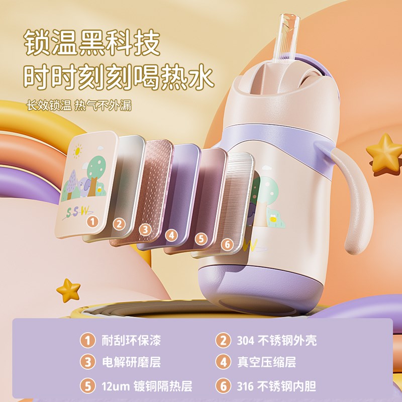 儿童保温杯奶瓶316带吸管两用宝宝鸭嘴杯婴幼儿学饮杯喝水杯子壶