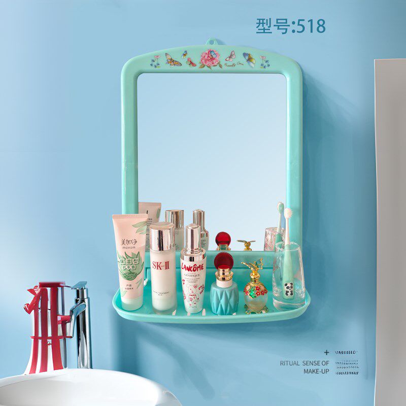 家用镜子卫生间厕所挂镜免打孔小镜子简约塑料浴室置物梳妆化妆镜