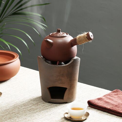 中式红泥炭炉煮茶器 手工红泥炭煮茶炉 水墨风格酒精炉小火炉