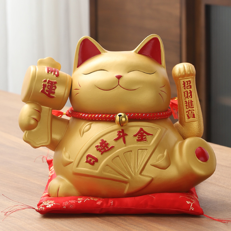 招财猫摆件创意开业礼品送店铺开张收银台装饰金色发财猫自动招手