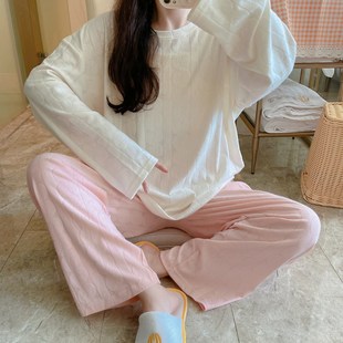 秋季睡衣女长袖T恤宽松套装网红提花加大码胖mm200斤纯棉家居服男