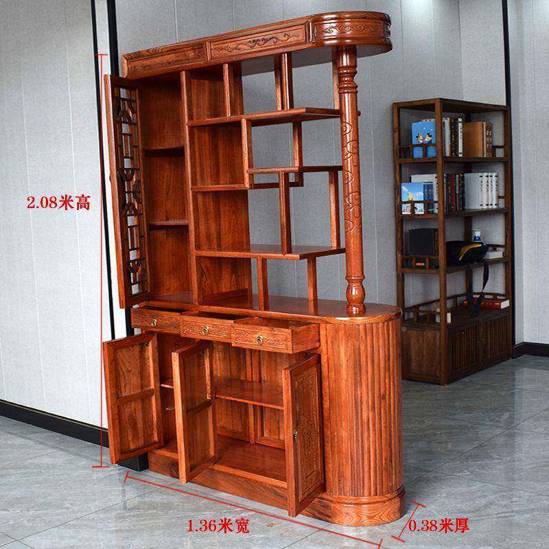 厅中式实木玄关柜榆木仿815古柱入门柜鞋柜风龙隔断客厅遮挡屏双