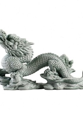 中式生肖龙书桌摆件创意家居玄关鱼缸沉水造景青砂石瑞兽神龙摆设