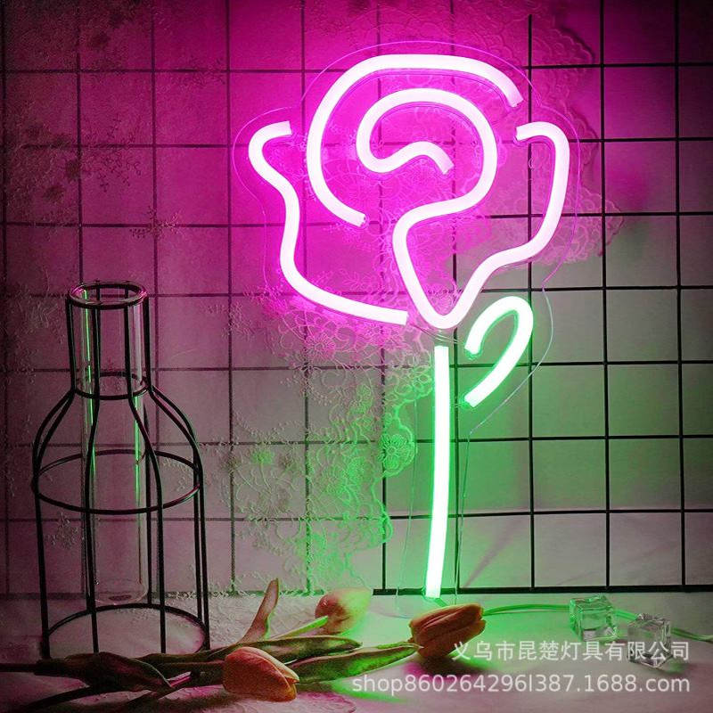 新款LED霓虹灯背板玫瑰花亚克力透明背板墙挂装饰霓虹灯5vUSB供电