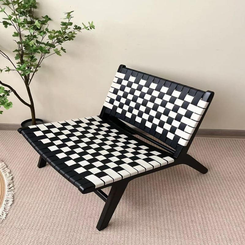 设计师款马鞍皮单人实木休闲靠背躺椅懒人沙发小户型客厅阳台家用