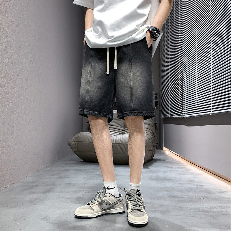 直筒牛仔裤男士夏季薄款2026新款宽松阔腿春秋男生美式休闲短裤