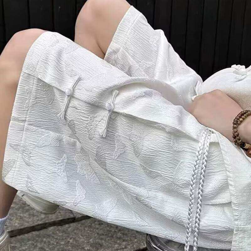白色龙纹冰丝短裤男夏季薄款新中式国潮五分裤高级感唐装盘扣裤子