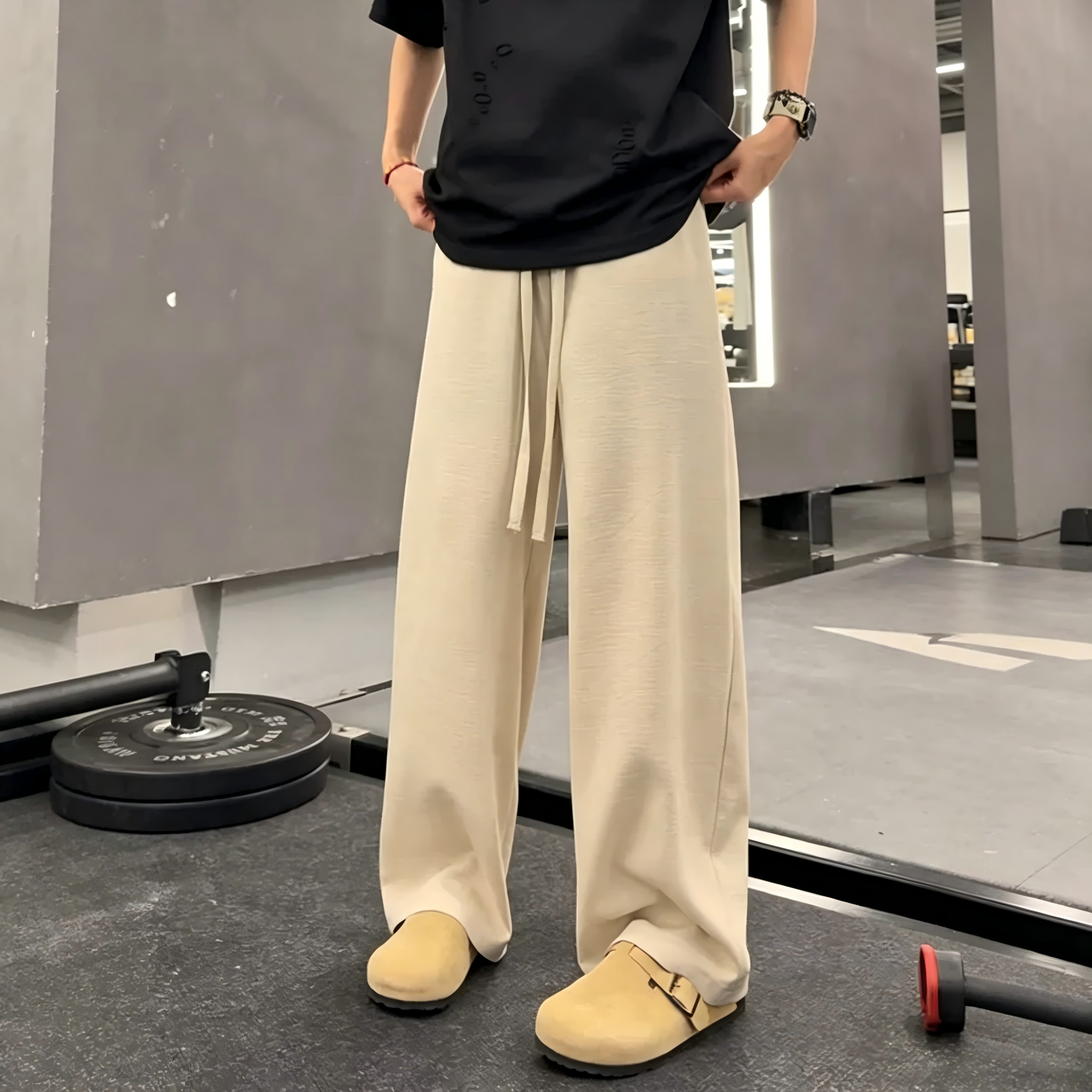 天丝亚麻阔腿裤男夏薄款裤子男款2026新款休闲裤老钱风男装速干裤