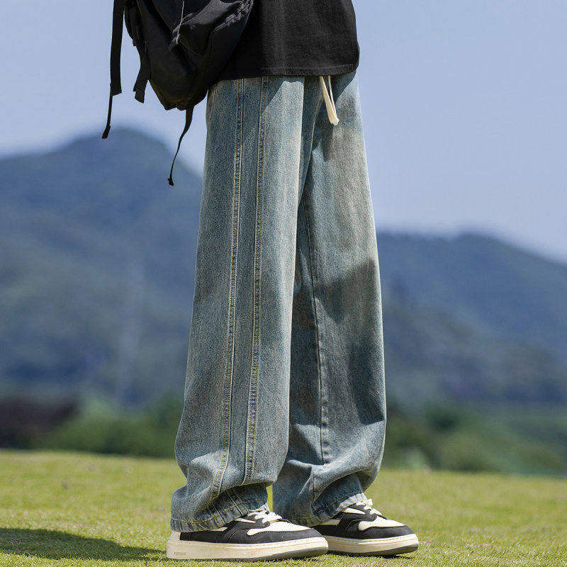 zptx复古牛仔裤男美式高街夏季薄款宽松直筒潮牌新款青少年长裤子