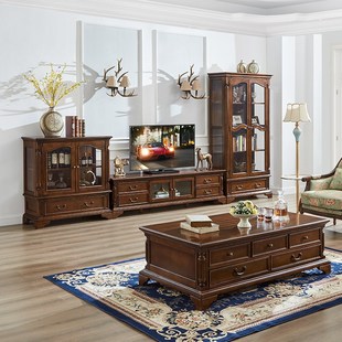 美式实木酒柜靠墙玻璃装饰柜简约客厅电视柜边柜组合欧式茶水柜