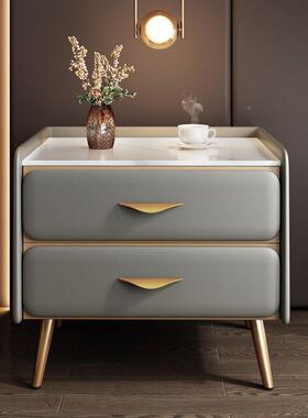 轻奢岩KKZ板床头柜免安装约现皮代极简床边简柜小型卧室实质木置