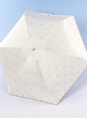 现H货R5043蝴BZG蝶雨结刺绣扁六折伞ECAR绣R花边遮阳伞晴伞折叠超