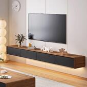 悬实木壁挂电视柜悬空卧室挂桃木色悬浮小型浮窄款 超薄胡空IOG全