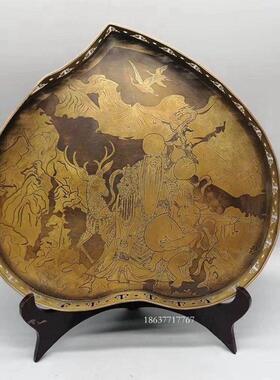 仿古做旧铜桃形星寿8801188盘摆件古茶玩杂项收藏品多子多福铜器