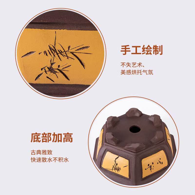 宜景兴紫砂花盆家用手工矮六角瓷盆栽陶阳台种大口径花盆盆V0BjoA
