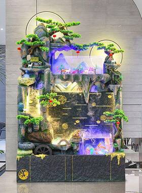 山水喷泉鱼TZB缸玄关水景风墙瀑布屏客厅庭院景观装饰流品假落地