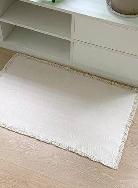 室日式白色棉麻编织地毯薄款可机o洗客厅卧TQJ床边定制lgo防滑毯