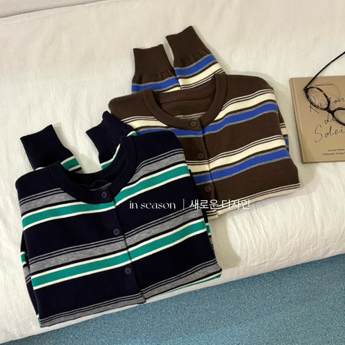 冬上新韩代同款复古撞色条纹针织开衫小个子短款叠搭气质保暖毛衣