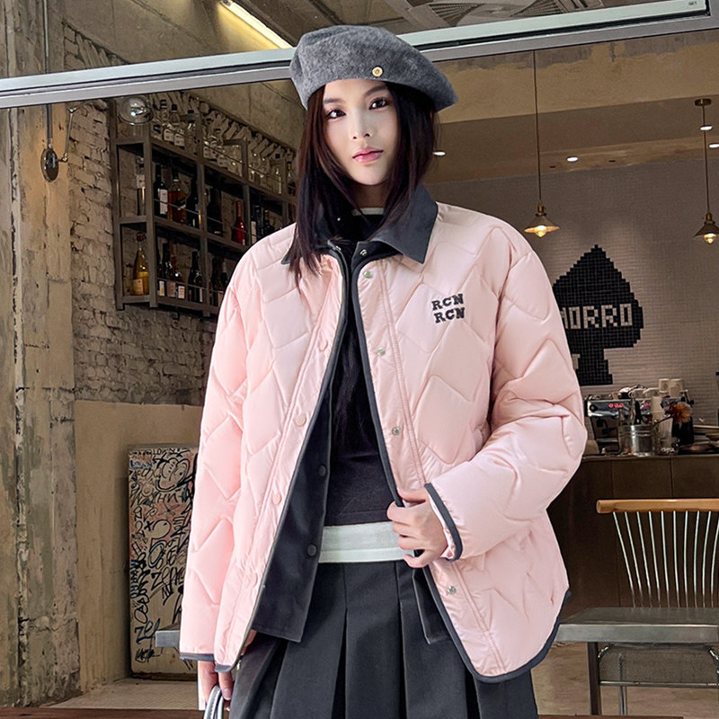 冬季新款牛仔翻领轻薄棉衣女2025外搭棉服小个子韩版假两件外套